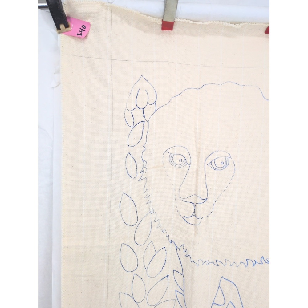Primitive Rug Hooking Pattern on Monks Cloth Lion Hand Drawn 38" X 30"